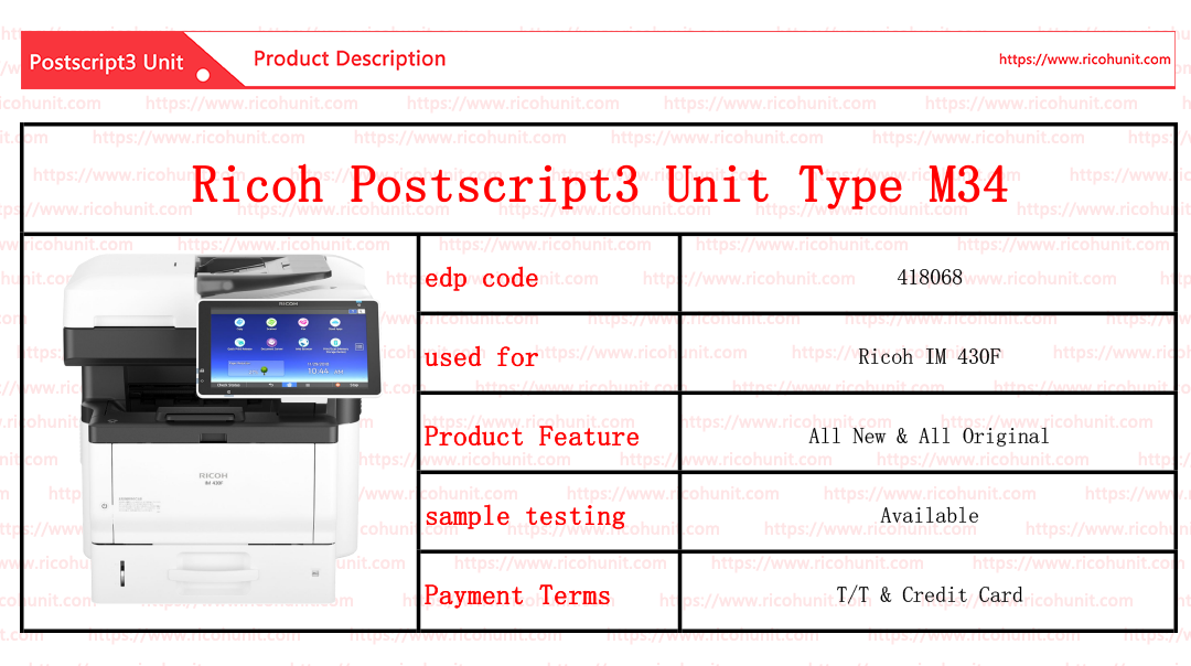 China Manufactory Ricoh postscript3 unit type M34 supplier