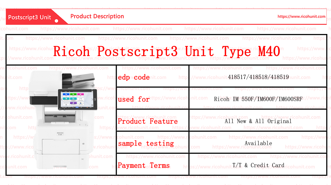 manufacturer of Ricoh postscript3 unit type M40