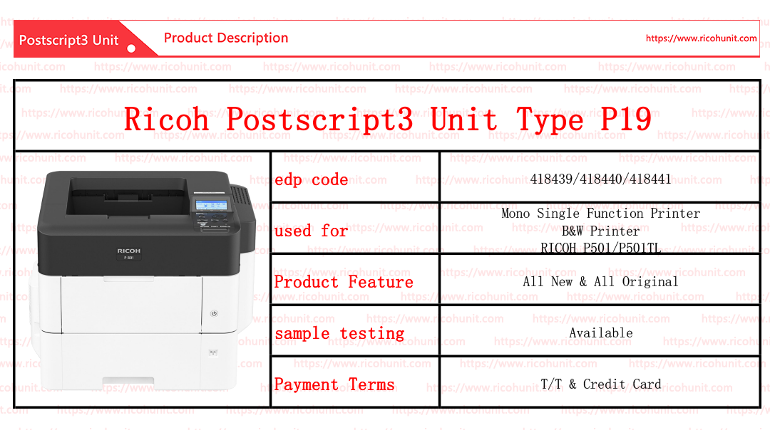 China Wholesale Ricoh postscript3 unit type P19 supplier